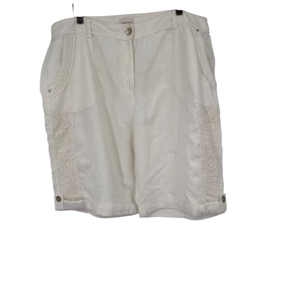 Chicos 3 Womens ivory Linen Bermuda Shorts Size XL lace accents boho - Picture 1 of 6